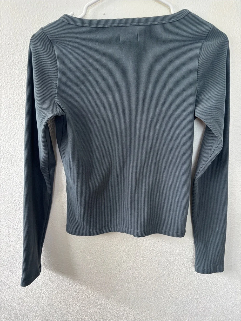 Hollister Women's Ribbed Henley Long Sleeve Top - Slate Blue -607sku